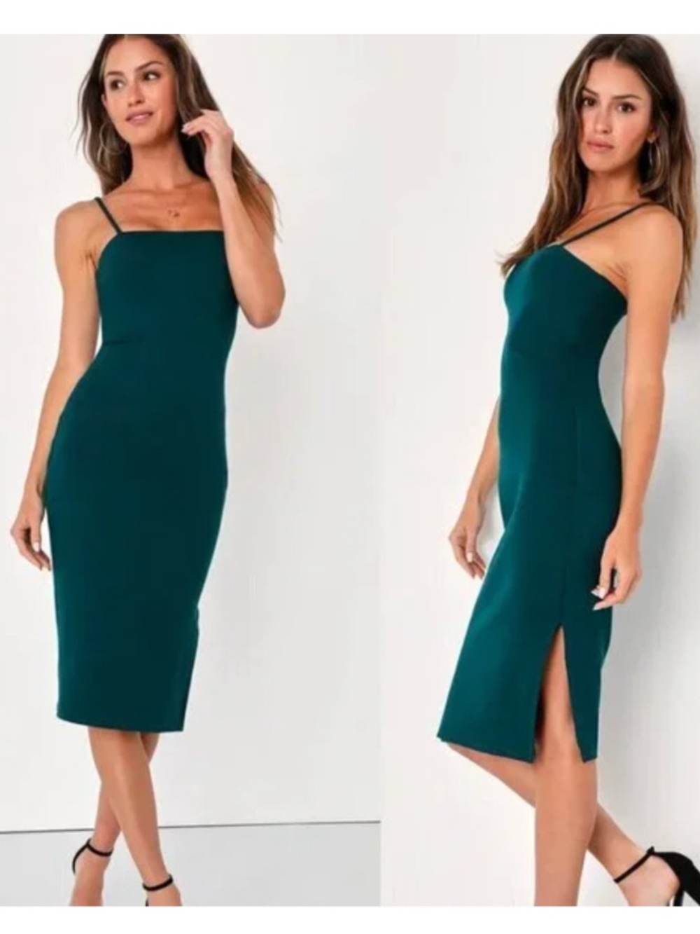 NWT Lulus Paulina Forest Green Bodycon Midi Dress size small